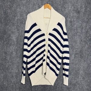 Old Navy Cardigan Women L Cream Blue Stripe Shawl‎ Collar Preppy Classic Grandpa
